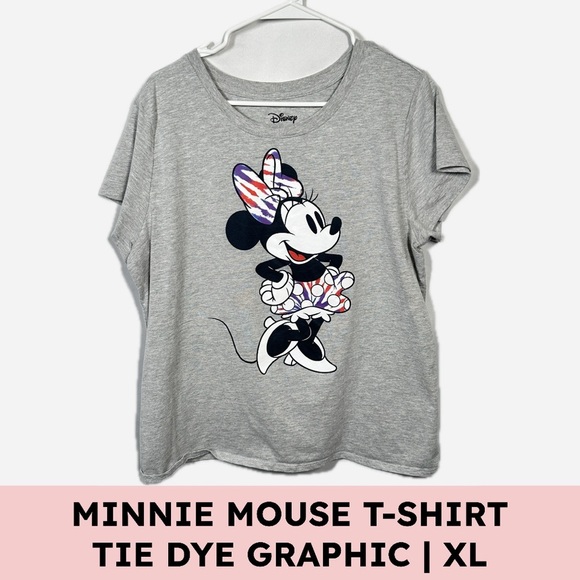 Disney Tops - Disney Minnie Mouse Tie Dye Bow Graphic Tee Heather Gray Women’s XL
